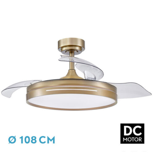 Ventilador Dc 72w Micenas Cuero 3asp.transp.108d  6vel 7200lm 3col Remoto,reg.intensidad,memoria Y Temporizador 24