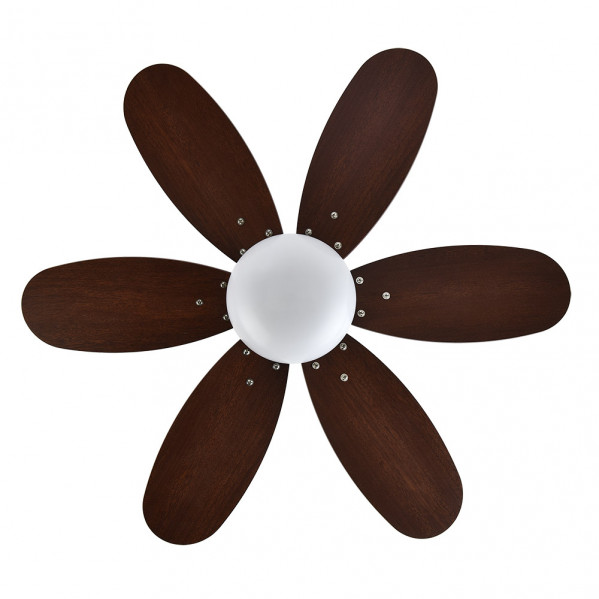 Ventilador Dc Alves 2xe27 Cuero 6 Aspas Rev. Cerezo/nogal 41x85d  C/ Remoto Y Temporizador