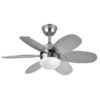 Ventilador Dc Alves 2xe27 Niquel 6 Aspas Rev. Haya/plata 41x85d C/ Remoto Y Temporizador