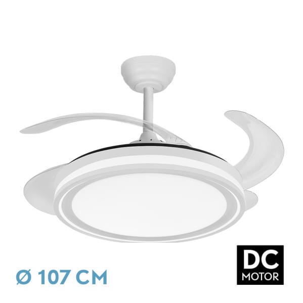 Ventilador Dc Bandido 59w Blanco 4aspas 107d 5900lm 3500-4000-6500k Remoto+Reg.intensidad+memoria+temporizador
