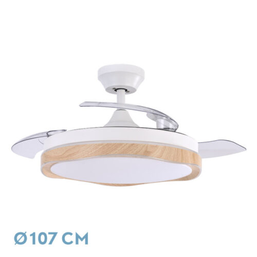 Ventilador Dc Blondi Blanco/haya 72w 3aspas 107d 7200lm 6vel 3000k,4500k,6000k, Remoto+temporizador+memoria