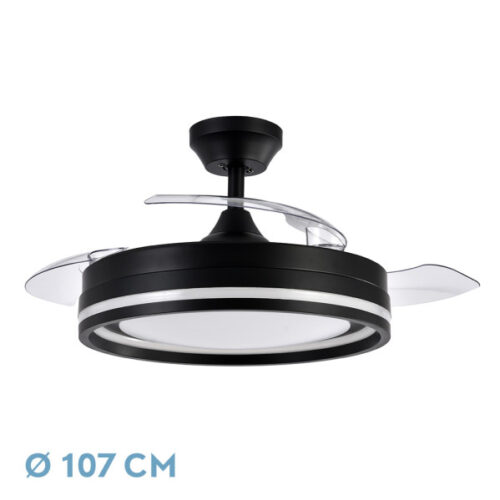 Ventilador Dc Cerrato Negro 72w 3aspas Desplegables 107d 7200lm 6vel 3000k,4500k,6000k, Remoto+temporizador+memoria