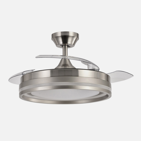 Ventilador Dc Cerrato Niquel 72w 3aspas Desplegables 107d 7200lm 6vel 3000k,4500k,6000k, Remoto+temporizador+memoria