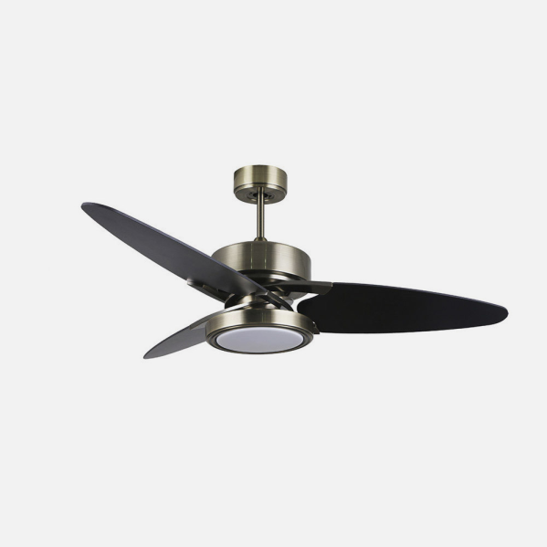 Ventilador Dc Cross 30w Cuero 3 Aspas Negro/nogal 6vel. 3 Colores 3250lm 132d Remoto, Memoria Y Temporizador