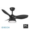 Ventilador Dc Cubico 36w 2680lm Negro 3 Aspas 82d  3000k,4500k,6000k,remoto+tempor+memoria