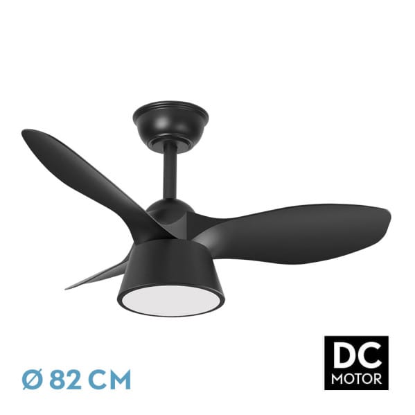 Ventilador Dc Cubico 36w 2680lm Negro 3 Aspas 82d  3000k,4500k,6000k,remoto+tempor+memoria