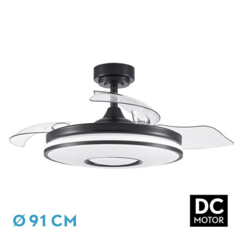 Ventilador Dc Dani 48w 4800lm Negro 3aspas 6velocidades 91d  3000-4000-6000k Remoto+memoria+temporizador