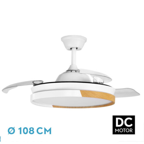 Ventilador Dc Emperador 72w Blanco/haya 3aspas Desplegables 108d 7200lm 3000-4000-6000k Remoto+Reg.Intensidad+Memoria+Temporiz
