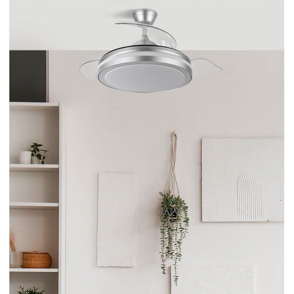 Ventilador Dc Esparta Plus 72w 6120lm Plata 107d 3aspas Desp.3000-4000-6000k Remoto+ Temporizador+ Memoria
