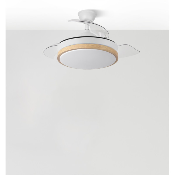 Ventilador Dc Evros Blanc/hay 72w 6120lm 91d 3aspas Desplegables 3000-4000-6000k Remoto, Temporizador, Memoria