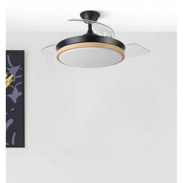 Ventilador Dc Evros Negro/hay 72w 6120lm 91d 3aspas Desplegables 3000-4000-6000k Remoto, Temporizador, Memoria