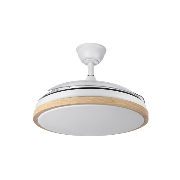 Ventilador Dc Evros 72w 6120lm Blanco/haya 107d 3asp.despegables 3000-4000-6000k Remoto+reg.intensidad+temporizador+memoria