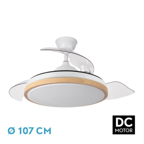 Ventilador Dc Evros 72w 6120lm Blanco/haya 107d 3asp.despegables 3000-4000-6000k Remoto+reg.intensidad+temporizador+memoria