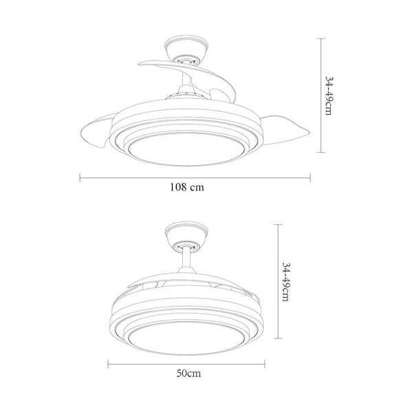 Ventilador Dc Ibe 59w 6980lm Blanco 3 Asp.desp. 107d 3000-4000-6000k Remoto, Reg. intensidad, Memoria Y Temporizador