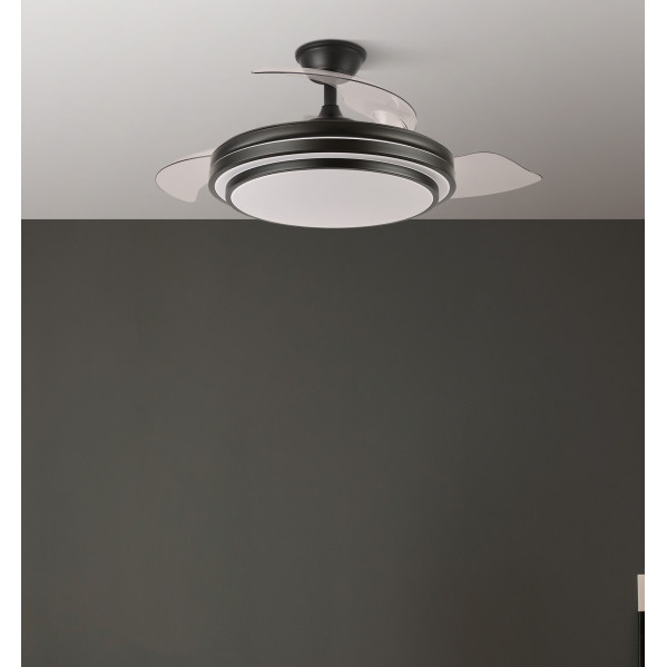 Ventilador Dc Ibe 59w 6980lm Negro 3 Asp.desp. 107d 3000-4000-6000k Remoto, Memoria Y Temporizador