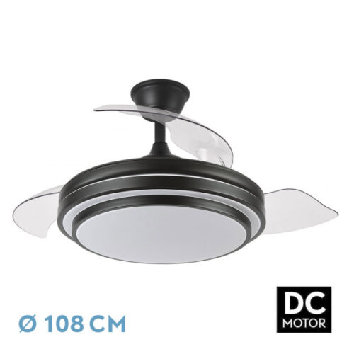 Ventilador Dc Ibe 59w 6980lm Negro 3 Asp.desp. 107d 3000-4000-6000k Remoto, Memoria Y Temporizador