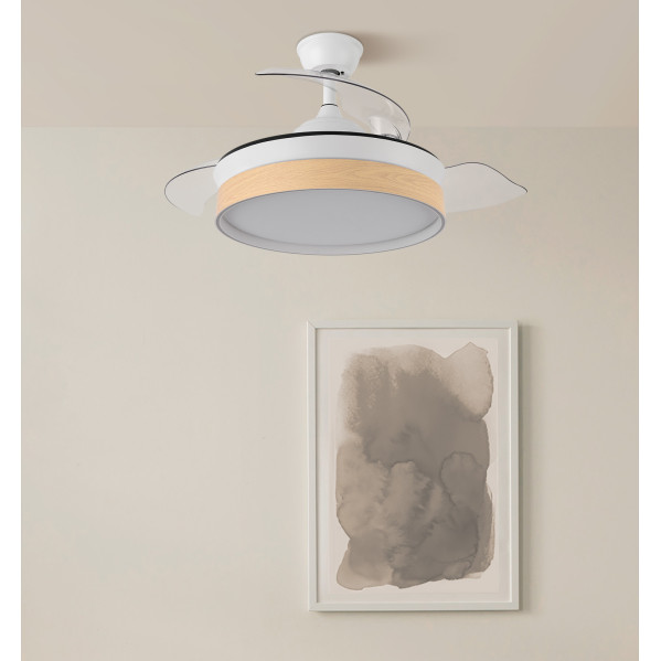 Ventilador Dc Iglu 59w 6980lm Blanco/haya 3asp.despl. 32/47x50/107d.3colores, Remoto, Reg.intensidad, Temporizador, Memoria