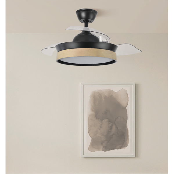 Ventilador Dc Iglu Negro/haya 72w 6120lm 91d 3asp.desplegable 3000-4000-6000k Remoto, Temporizador, Memoria