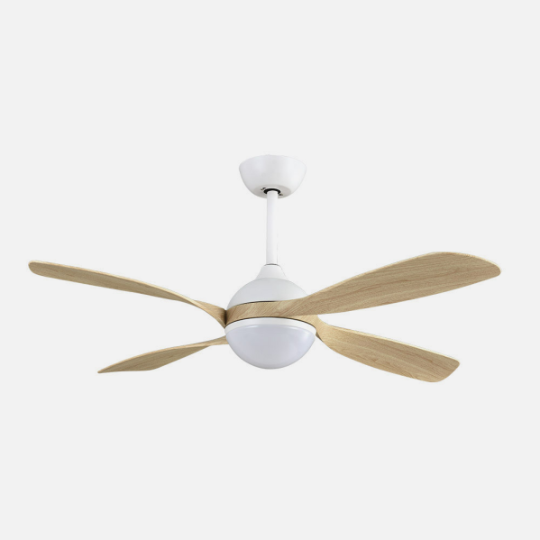 Ventilador Dc Livorno 30w 3250lm Blanco/haya 132d 4aspas 3000k,4500k,6000k, Remoto+ Temporizador+ Memoria