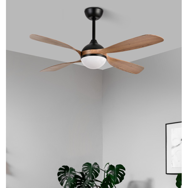 Ventilador Dc Livorno 30w 3250lm Negro/roble 132d 4aspas 3000k,4500k,6000k, Remoto+ Temporizador+ Memoria
