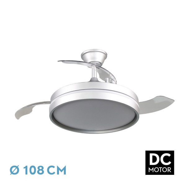 Ventilador Dc Mandarin  Plata 72w 3aspas 108d Reg.intensidad 7200lm 3000-4000-6500k Remoto+memoria+temporizador