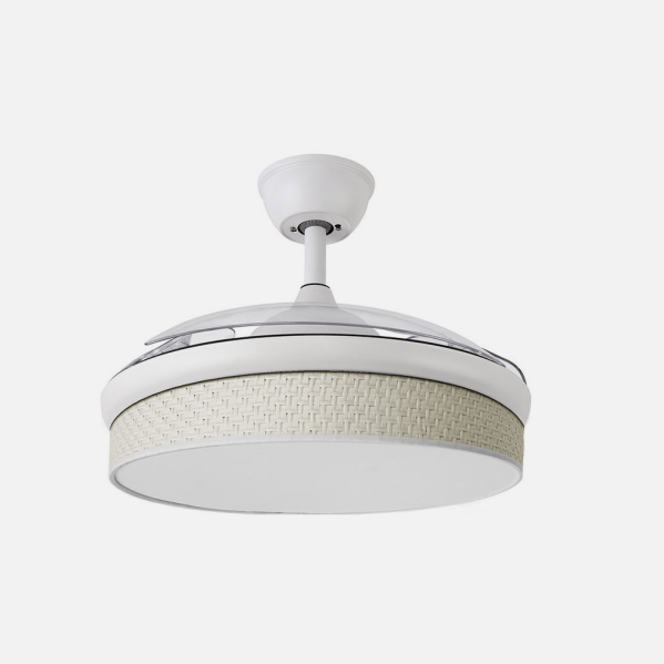 Ventilador Dc Moda 72w Blanco/cañizo Blanco 91d 3aspas 7200lm 3000-4000-6000k Remoto+ Memoria+ Temporizador