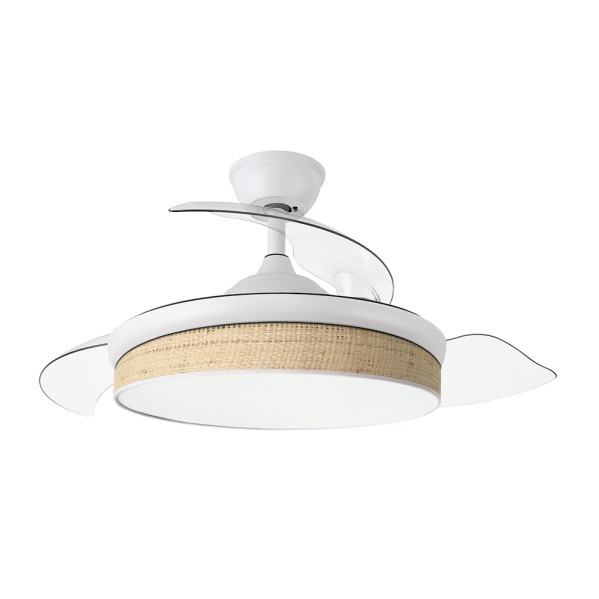 Ventilador Dc Moda 72w Blanco/cañizo Claro 91d 3aspas 7200lm 3000-4000-6000k Remoto+ Memoria+ Temporizador