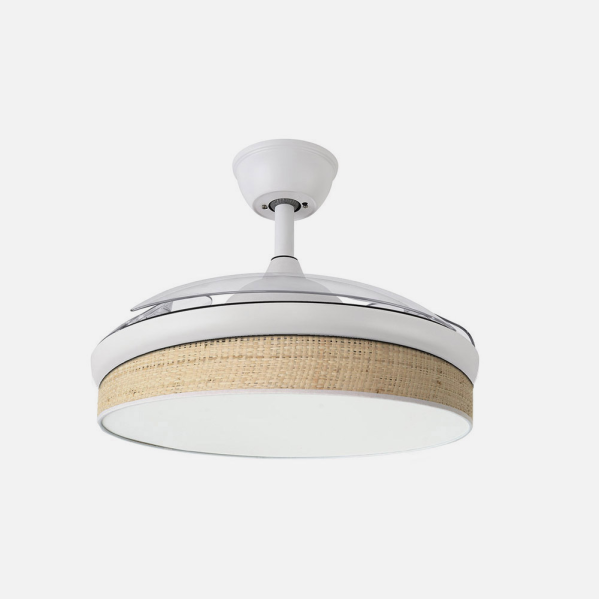 Ventilador Dc Moda 72w Blanco/cañizo Claro 91d 3aspas 7200lm 3000-4000-6000k Remoto+ Memoria+ Temporizador
