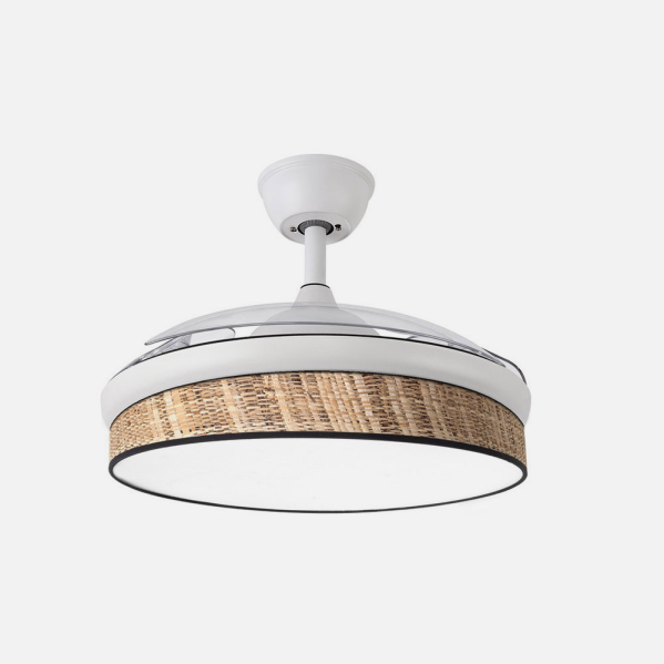 Ventilador Dc Moda 72w Blanco/cañizo Oscuro 91d 3aspas 7200lm 3000-4000-6000k Remoto+ Memoria+ Temporizador