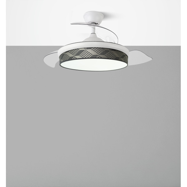 Ventilador Dc Moda 72w Blanco/tetris Gris 108d 3aspas 7200lm 3000-4000-6000k Remoto+ Memoria+ Temporizador