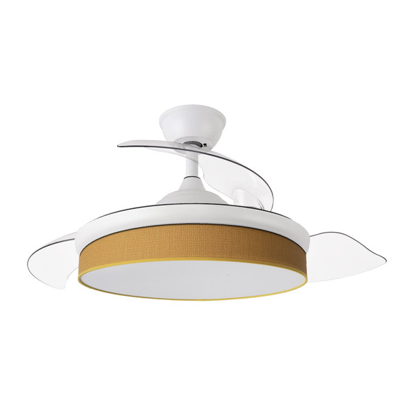 Ventilador Dc Moda 72w Blanco/amarillo 91d 3aspas 7200lm 3000-4000-6000k Remoto+ Memoria+ Temporizador
