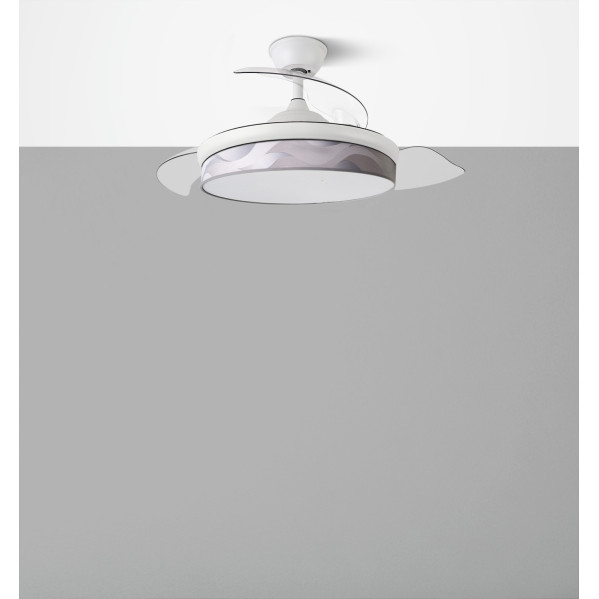 Ventilador Dc Moda 72w Blanco/ola Gris 91d 3aspas 7200lm 3000k, 4000k, 6000k Remoto+ Memoria+ Temporizador