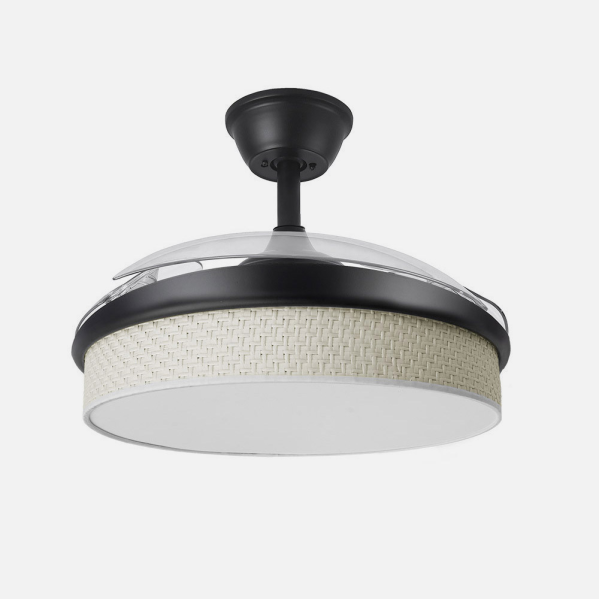 Ventilador Dc Moda 72w Negro/cañizo Blanco 108d 3aspas 7200lm 3000k,4000k,6000k Remoto+memoria+temporizador