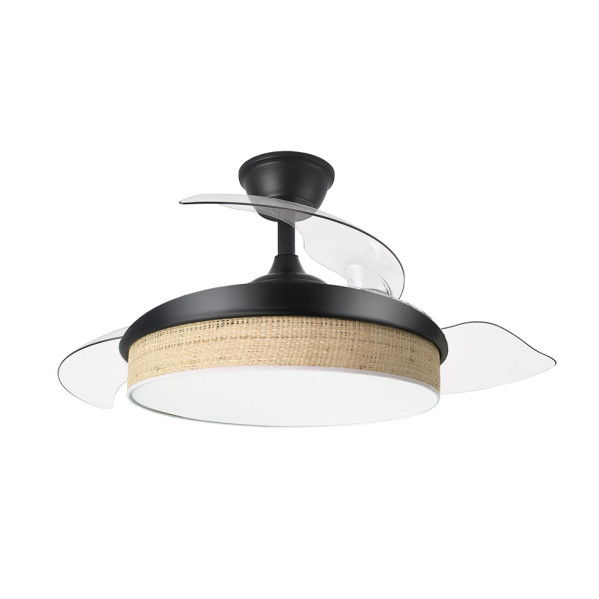 Ventilador Dc Moda 72w Negro/cañizo Claro 108d 3apas 7200lm 3000k,4000k,6000k Remoto+memoria+temporizador