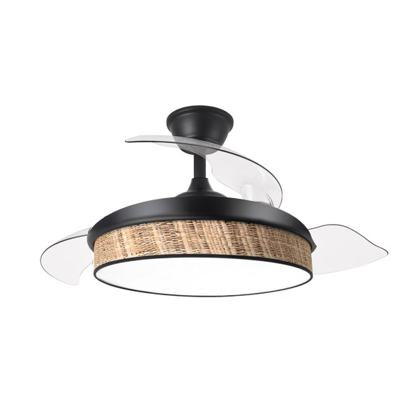 Ventilador Dc Moda 72w Negro/cañizo Oscuro 108d 3aspas 7200lm 3000k,4000k,6000k Remoto+memoria+temporizador