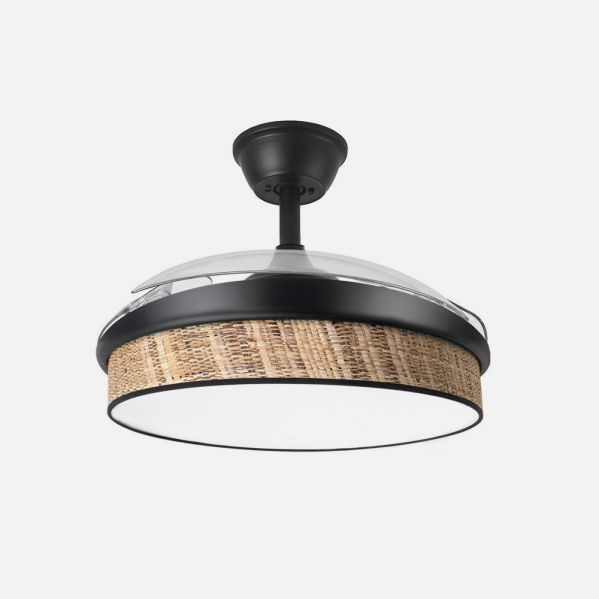 Ventilador Dc Moda 72w Negro/cañizo Oscuro 91d 3aspas 7200lm 3000-4000-6000k Remoto+ Memoria+ Temporizador