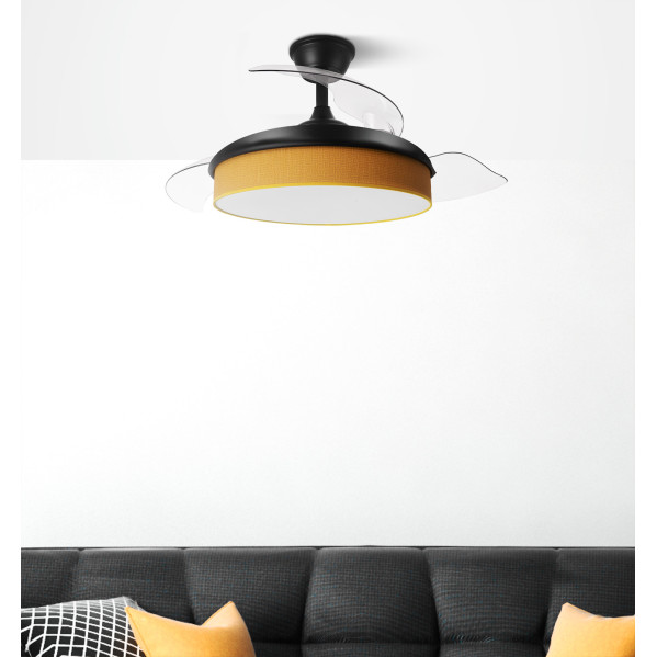 Ventilador Dc Moda 72w Negro/naranja 91d 3aspas 7200lm 3000-4000-6000k Remoto+ Memoria+ Temporizador