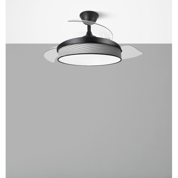 Ventilador Dc Moda 72w Negro/surco Gris 108d 3aspas 7200lm 3000k,4000k,6000k Remoto+memoria+temporizador