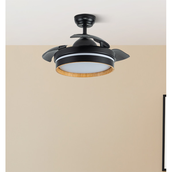 Ventilador Dc Nalon 48w Negro/madera oscura 3aspas 91d 4800lm 3000-4500-6000k Remoto+memoria+temporizador
