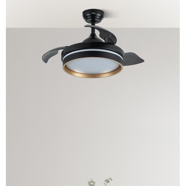 Ventilador Dc Nalon 48w Negro/oro 3aspas 91d 4800lm 6vel 3000k,4500k,6000k Remoto+memoria+temporizador