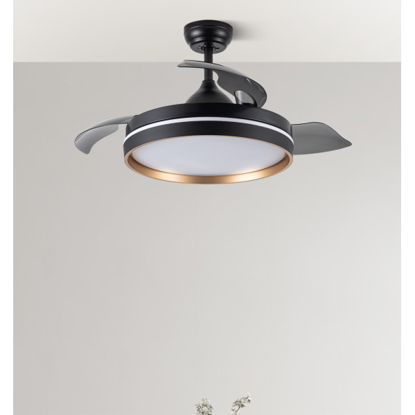 Ventilador Dc Nalon 72w Negro/oro 3aspas 109d 7200l 6vel 3000k,4500k,6000k Remoto+memoria+temporizador