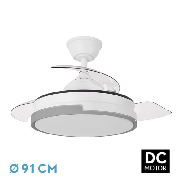 Ventilador Dc Papiro Mini 59w Blan/gris 3asp.91d 6980lm Remot+temporiz+memoria