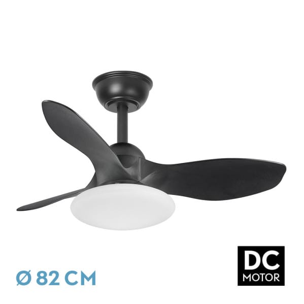 Ventilador Dc Paramo 36w 2880lm Negro 3 Aspas 82d  3000k,4500k,6000k,remoto+tempor+memoria