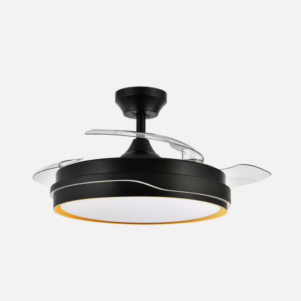Ventilador Dc Tempano Negro/oro 72w 3aspas 107d 7200lm 6vel 3000k,4500k,6000k, Remoto+temporizador+memoria