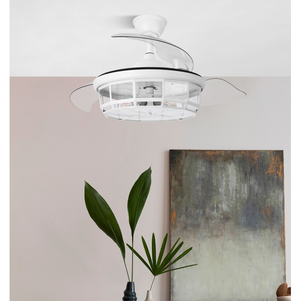Ventilador Dc Tornado Blanco 5xe27 107d 3aspas Desplegables 6velocidades C/remoto Y Temporizador