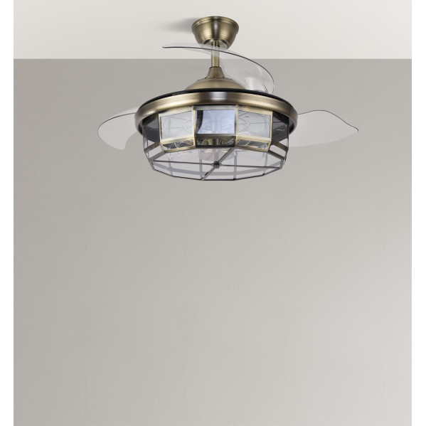 Ventilador Dc Tornado Cuero 5xe27 107d 3aspas Desplegables 6velocidades C/remoto Y Temporizador