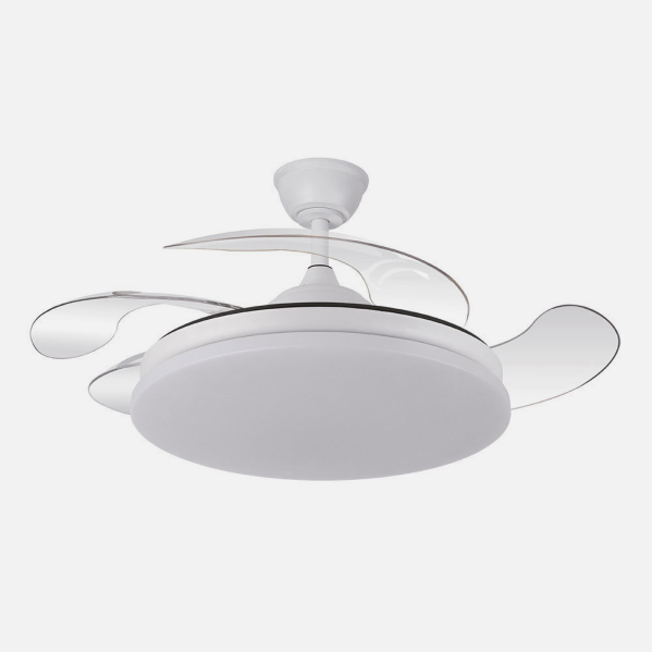Ventilador Dc Tridente 59w Blanco 4aspas Desp.107d 6980lm Reg.intensidad Remoto+temporizador+memoria 3000-4000-6000k