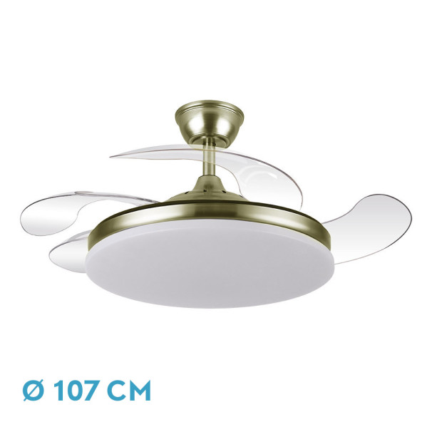 Ventilador Dc Tridente 59w Cuero 4aspas Desp 107d 6980lm Reg.intensidad Remoto+temporizador+memoria 3000-4000-6000k