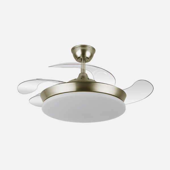 Ventilador Dc Tridente Mini 59w Cuero 4aspas Desp. 91d 6980lm Reg.intensidad Remoto+temporizador+memoria 3000-4000-6000k
