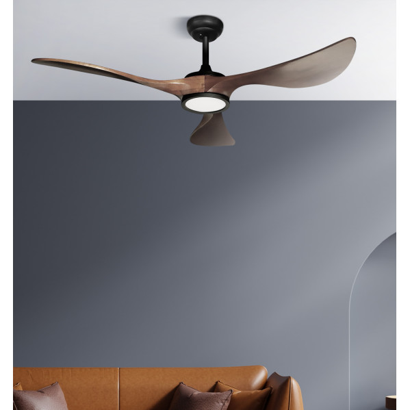 Ventilador Dc Viana 18w Negro/roble 3aspas132d Regulable Intensidad 2250lm 3000k, 4000k, 6000k Remoto+ Temporizador+ Memoria